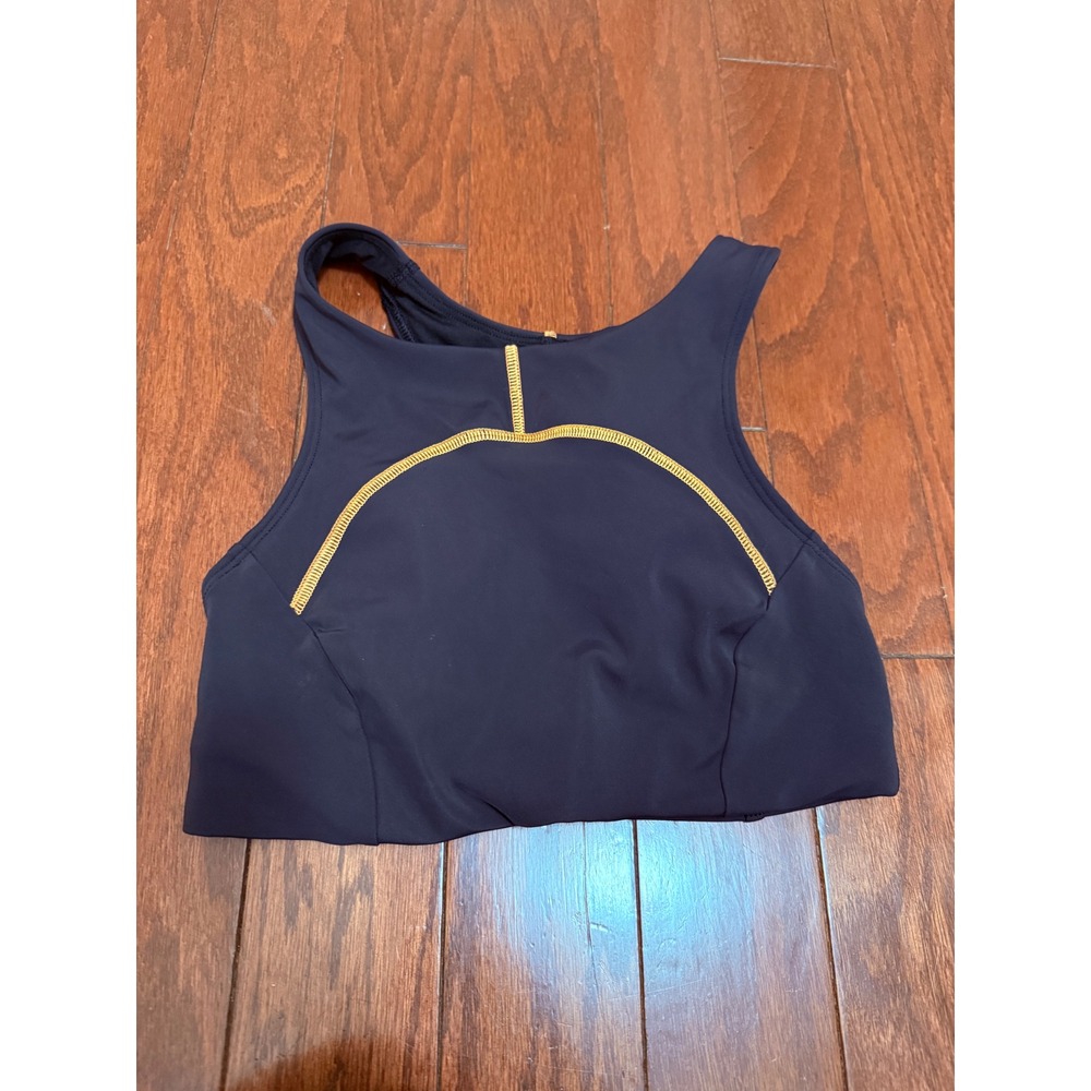 Lululemon High Neck Sports Bra grey  orange Contrast Stitch Racerback S